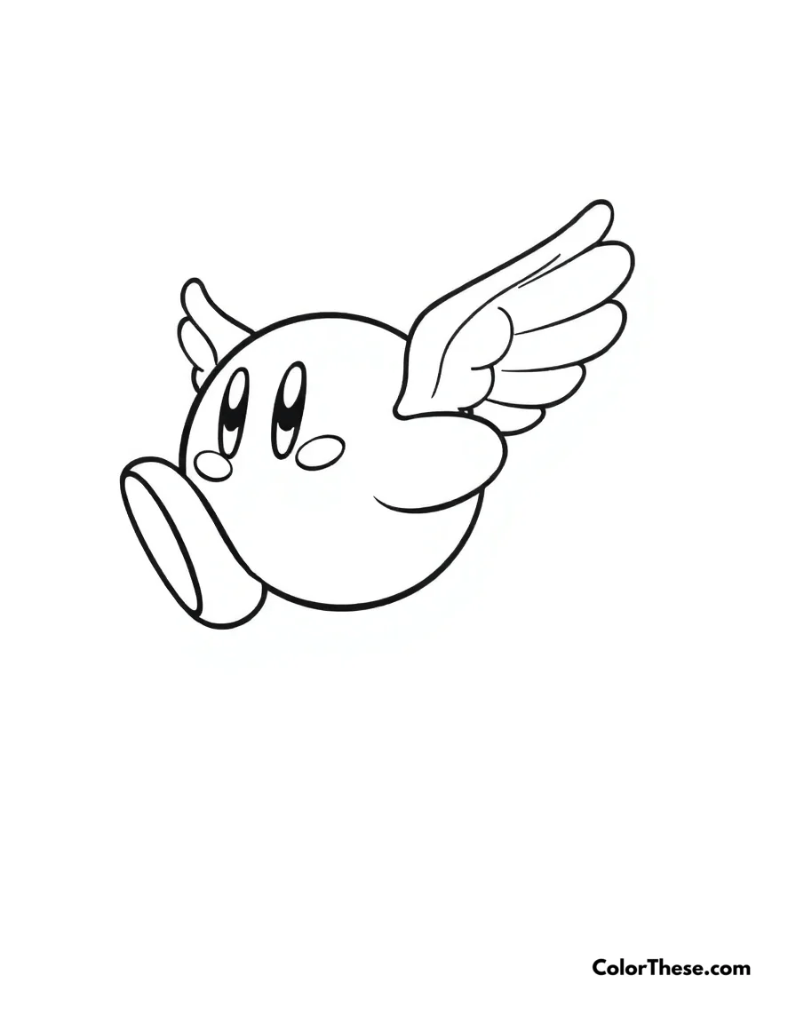 Free printable kirby with wing ability coloring page for kids and adults. Kirby flying with his wing ability.