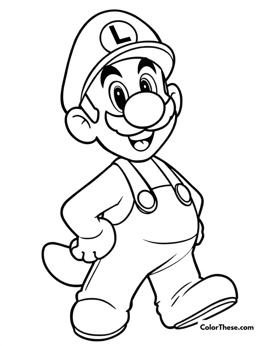 Free printable luigi with a tanooki suit coloring page for kids and adults. Luigi from Mario wearing a Tanooki Suit.