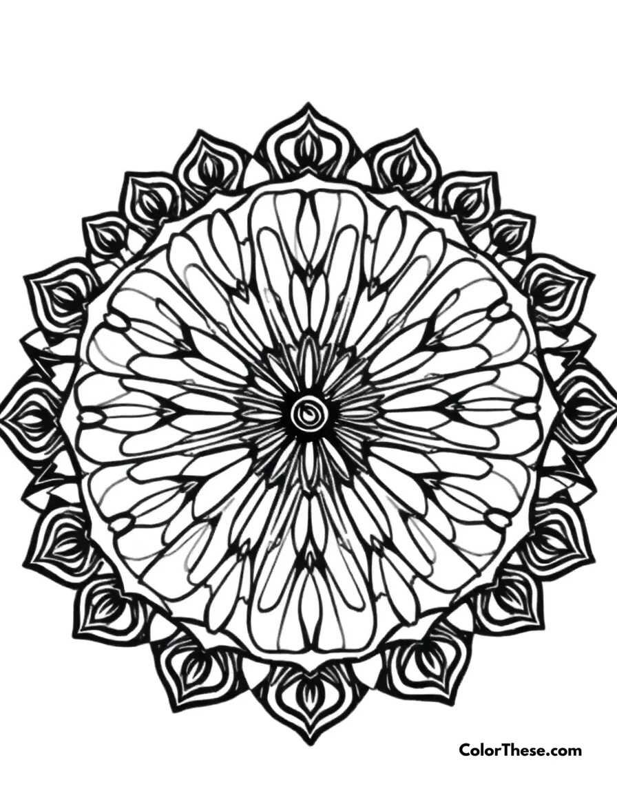 Free printable butterfly mandala with wing patterns coloring page for kids and adults. A mandala featuring butterfly wing-inspired patterns.