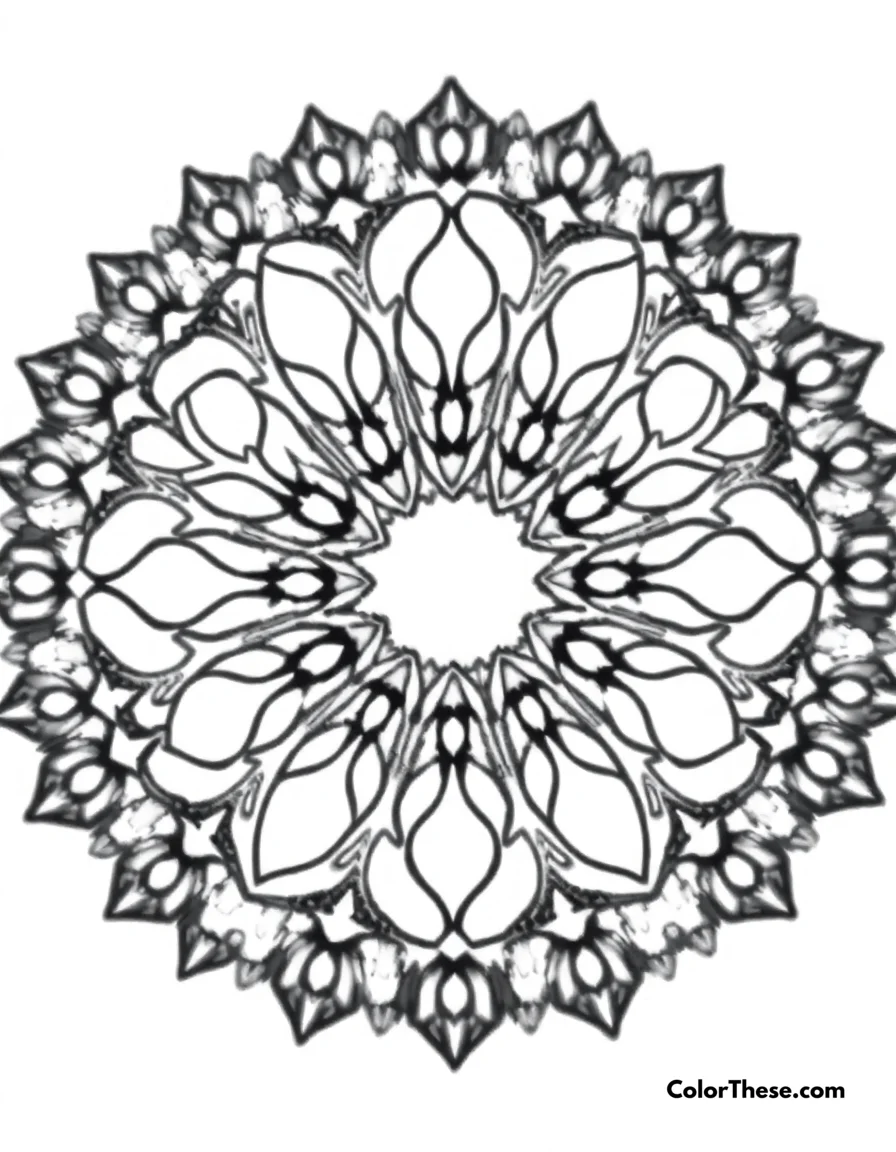 Free printable deer mandala with antler patterns coloring page for kids and adults. A mandala featuring deer-inspired antler patterns.