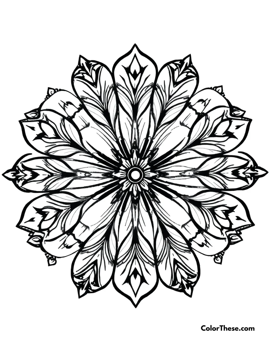 Free printable dragonfly mandala with wing patterns coloring page for kids and adults. A mandala featuring dragonfly-inspired wing patterns.