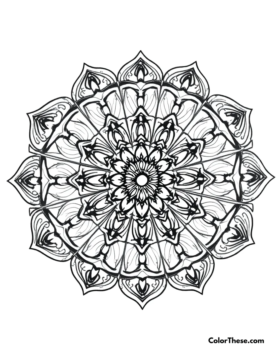 Free printable elephant mandala with trunk patterns coloring page. A mandala featuring elephant-inspired trunk patterns.
