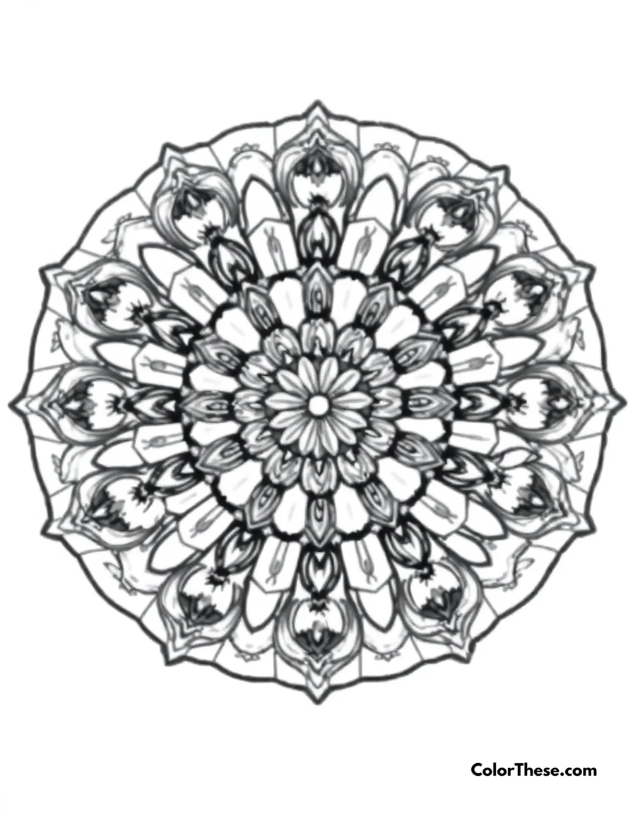 Free printable fish mandala with scale patterns coloring page. A mandala featuring fish-inspired scale patterns.