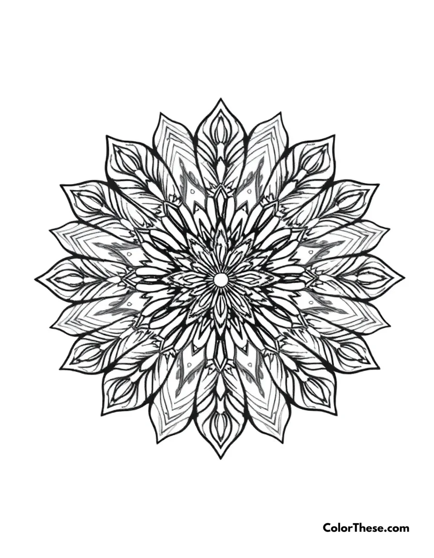 Free printable fox mandala with tail patterns coloring page for kids and adults. A mandala featuring fox-inspired tail patterns.