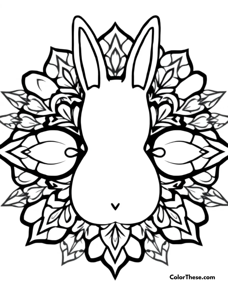 Free printable rabbit mandala with ear patterns coloring page. A mandala featuring rabbit-inspired ear patterns.