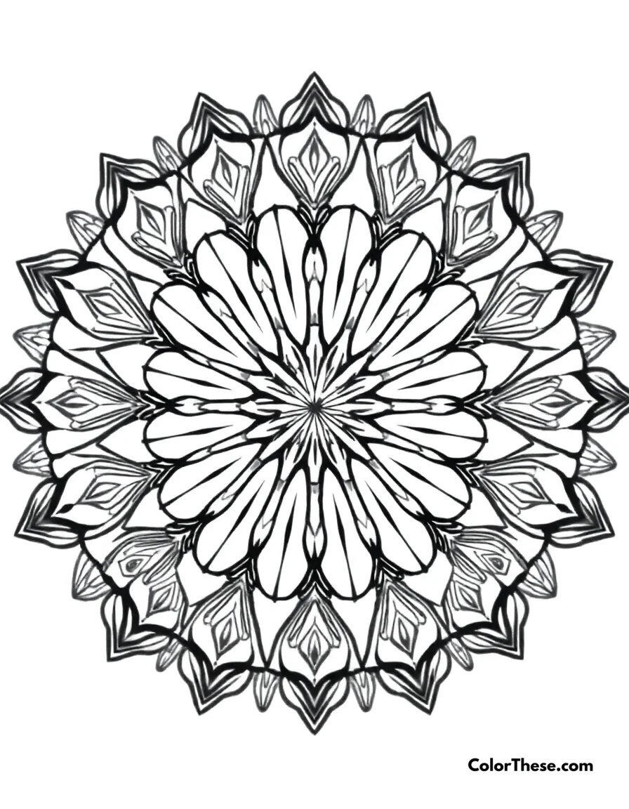Free printable swan mandala with wing patterns coloring page for kids and adults. A mandala featuring swan-inspired wing patterns.