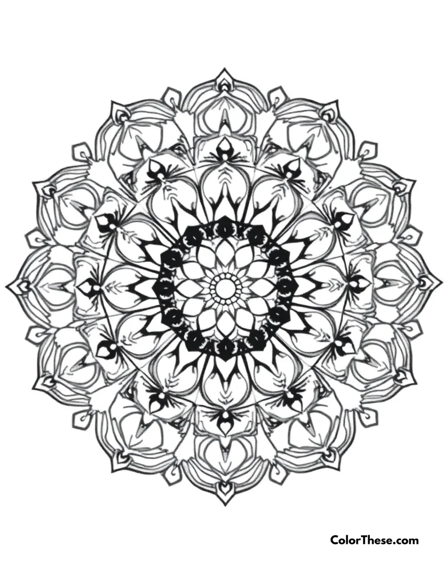 Free printable zen mandala with minimalist patterns coloring page. A mandala featuring minimalist and zen-inspired patterns.