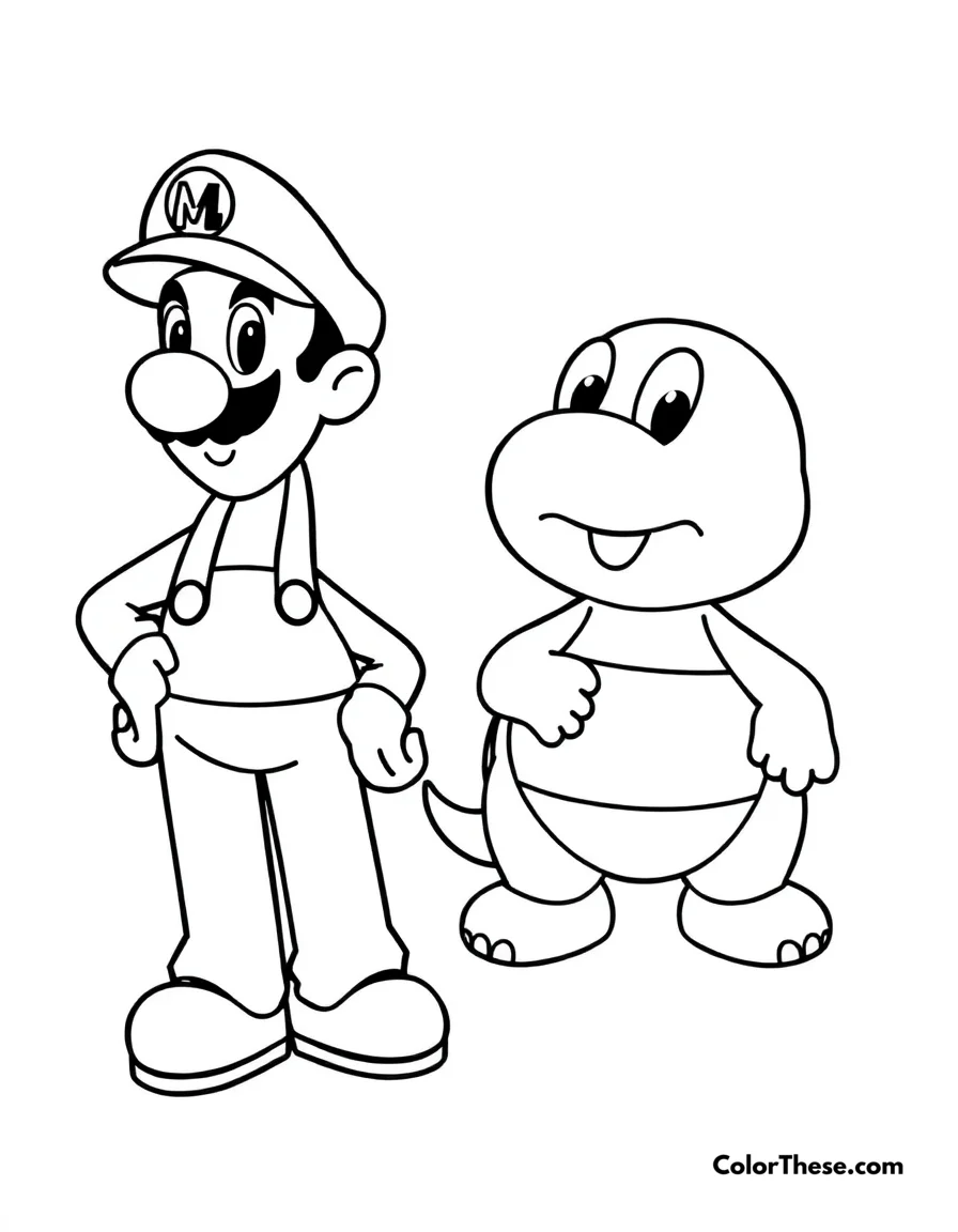 Free printable mario and luigi with a koopa troopa coloring page. Mario and Luigi (Mario) standing near a Koopa Troopa.