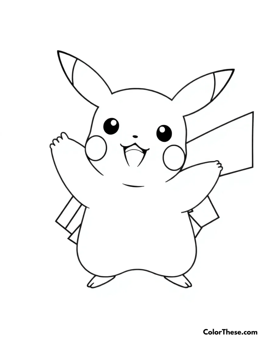 Free printable pikachu waving coloring page. Pikachu waving hello with a big smile.