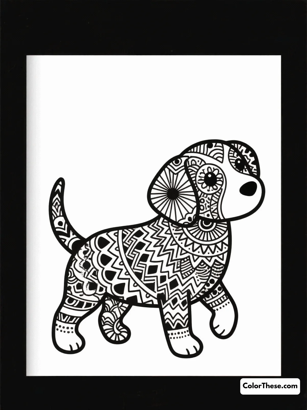 Free printable abstract puppy art coloring page for kids and adults. Dive into this abstract puppy art and express your creativity with a blend of whimsical patterns and playful designs. Perfect for all ages, this page invites everyone to explore their imagination through color.