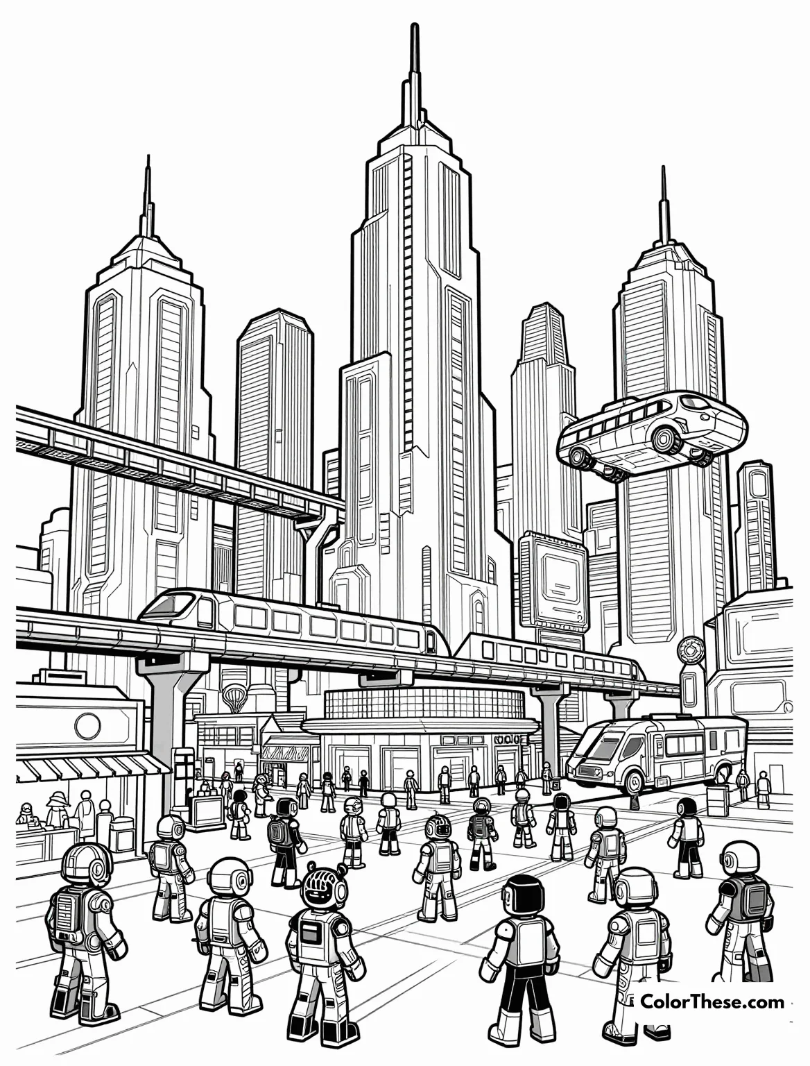 Free printable roblox cyberpunk cityscape coloring page for kids and adults. Dive into a neon-lit adventure with our Roblox Cyberpunk Cityscape coloring page. Download, print, and bring this vibrant city to life with your colors!