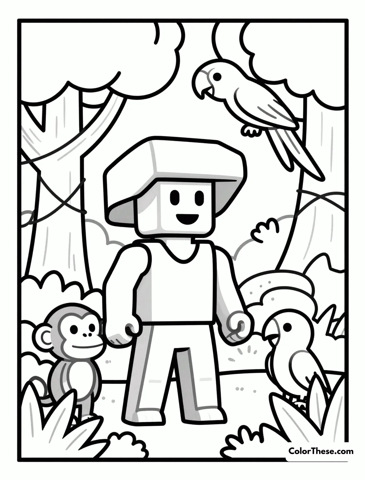 Free printable roblox jungle safari coloring page for kids and adults. Explore the Roblox Jungle Safari coloring page! Perfect for all ages, this free printable brings a vibrant adventure to life with creative coloring fun.