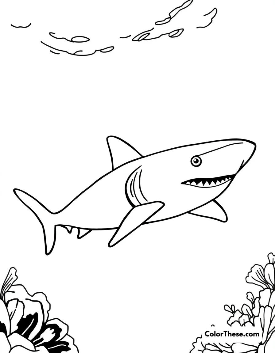Free printable cookiecutter shark coloring page for kids and adults. A cookiecutter shark swimming in deep ocean waters.