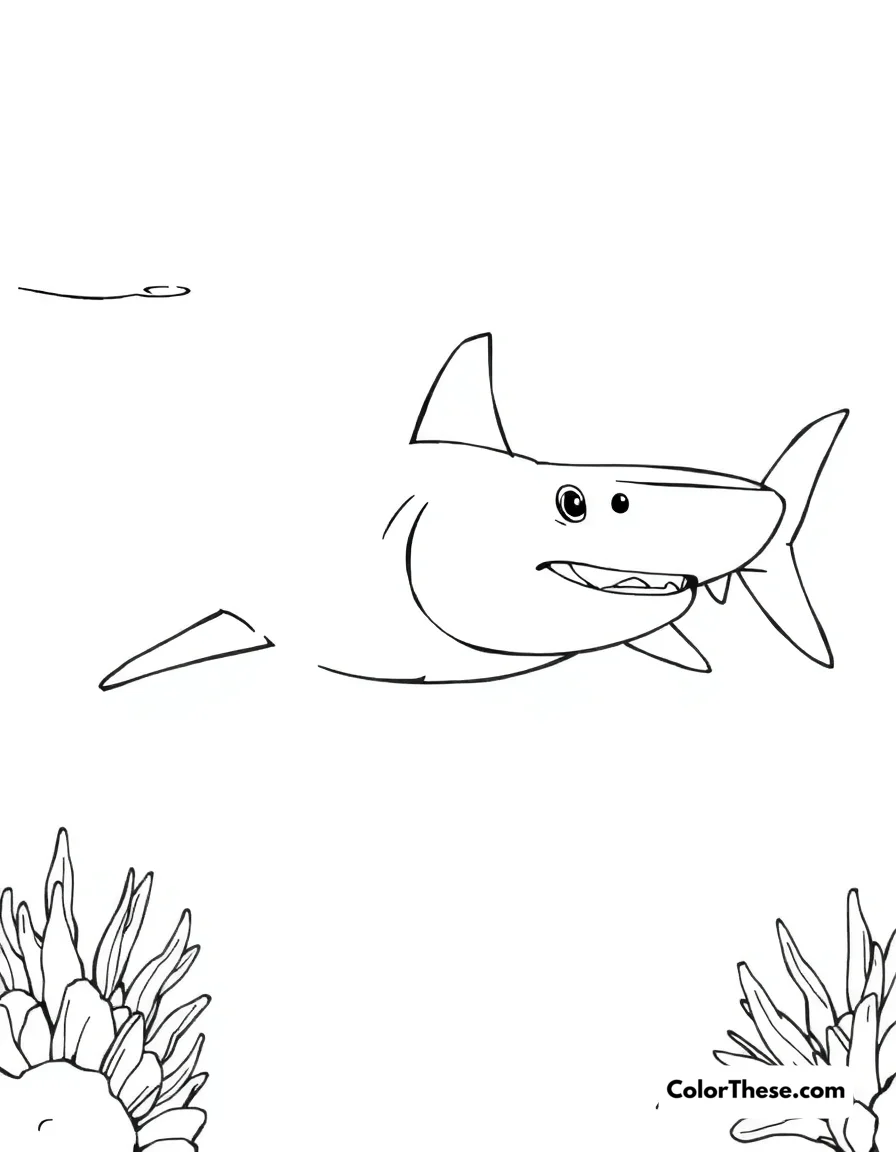 Free printable lemon shark coloring page. A lemon shark swimming in shallow waters.