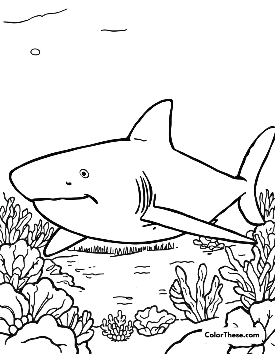 Free printable nurse shark coloring page for kids and adults. A nurse shark resting on the ocean floor.
