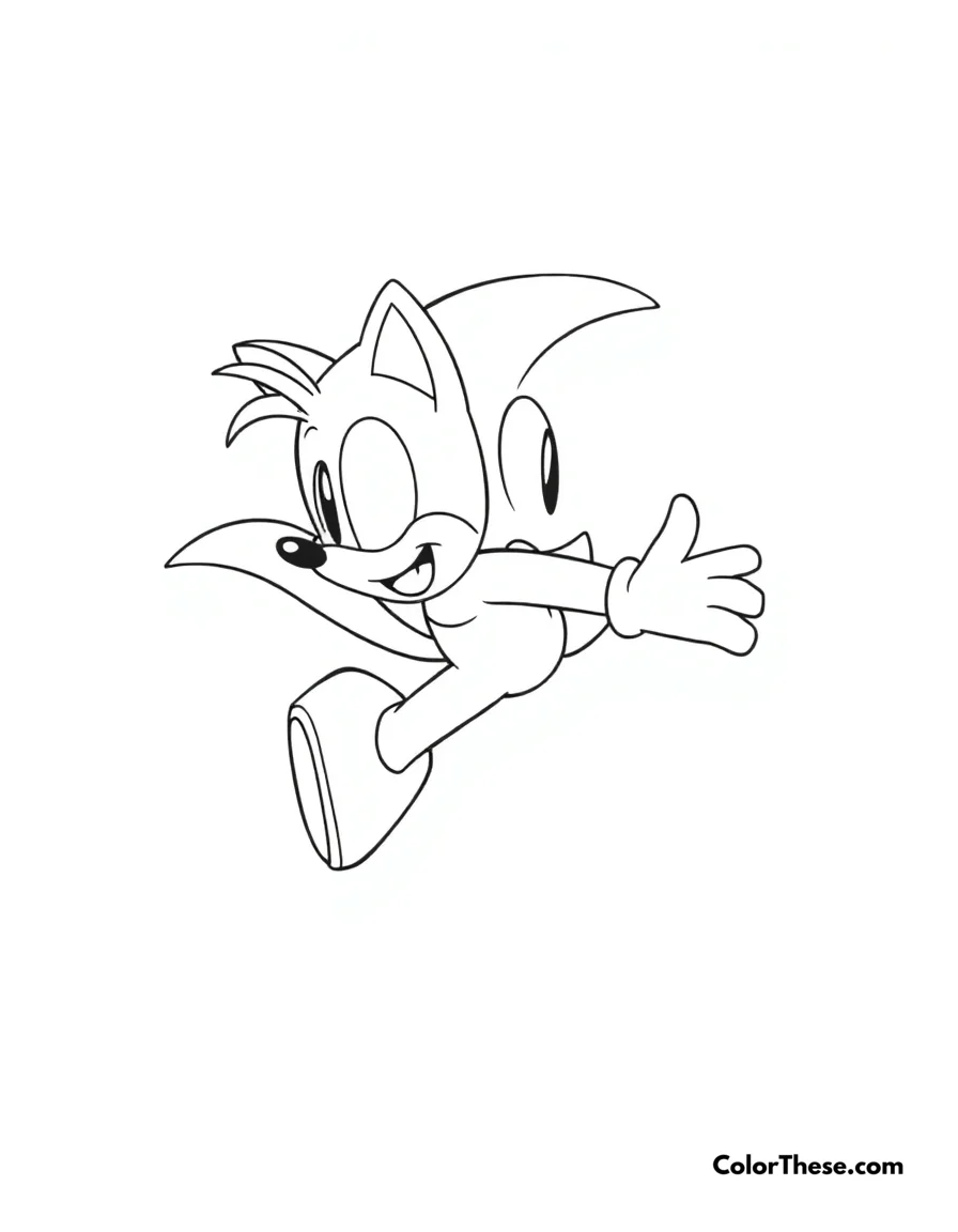 Free printable tails flying coloring page for kids and adults. Tails flying through the air with his twin tails.