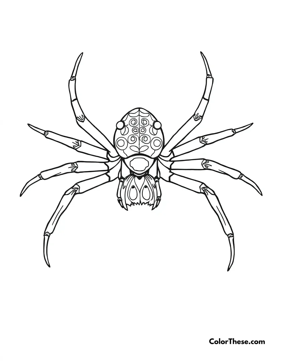 Free printable peacock spider dancing coloring page for kids and adults. A peacock spider displaying its colorful abdomen.