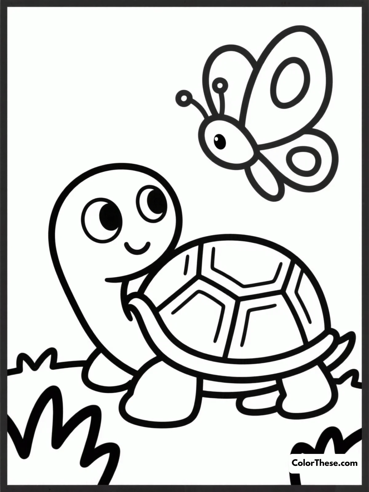 Free printable turtle and butterfly encounter coloring page for kids and adults. Explore the enchanting encounter between a turtle and butterfly in this delightful coloring page, perfect for all ages to enjoy and express their creativity.